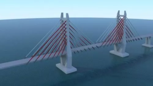 Old Curved Wooden Bridge 3d model