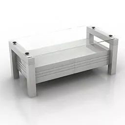 Living Room Glass Table Wooden Stand 3d model