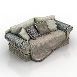 Vintage Sofa With Cloth Pillows 3d model