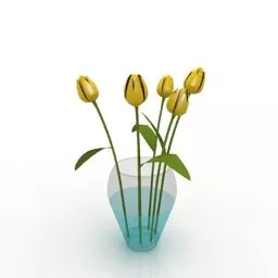 Glass Vase Tulips Flower 3d model