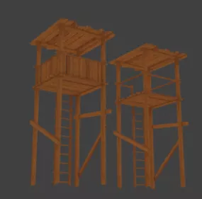 Vintage Wood Towers 3d model