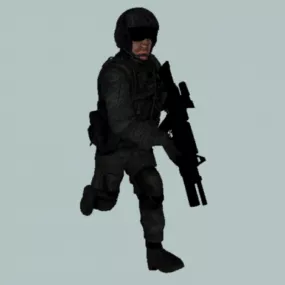 Army Pilot With Gun Animated 3d model
