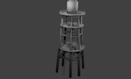 Rustic Water Tower With Holder Frame 3d model