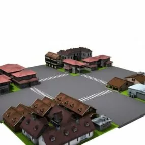 Road Environment With Housing 3d model