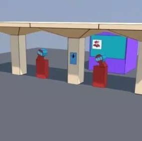 Gas Station Building Lowpoly 3d model