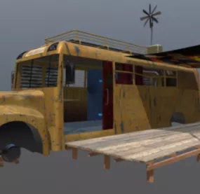 Old Us Schoolbus Vehicle 3d model