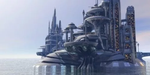 Future City With Spaceship 3d model