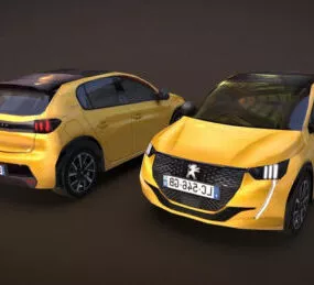 Yellow Peugeot 208 Car 3d model