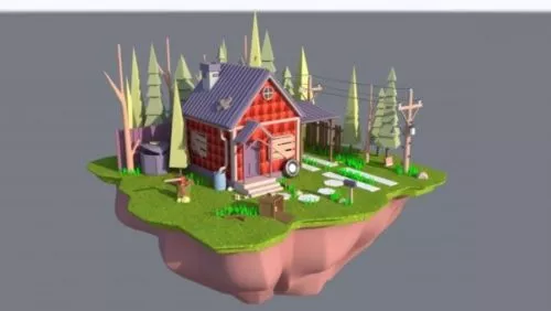 Isometric Village Building With Plant 3d model