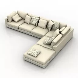 Beige Leather L Corner Sofa 3d model