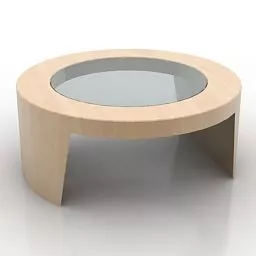 Wooden Round Table Glass Top 3d model