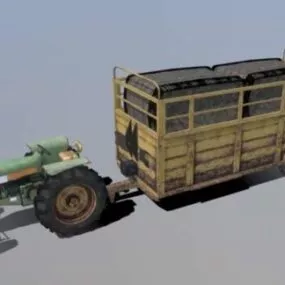 Vintage Tractor Trolley Vehicle 3d model