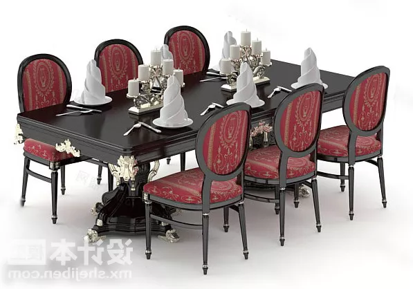 Dinner Table And Chair Combination 3d model Dinner Table And Chair Combination 3d model