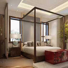 Simple European Poster Bedroom Interior 3d model