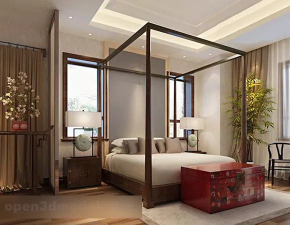 Simple European Poster Bedroom Interior 3d model Simple European Poster Bedroom Interior 3d model