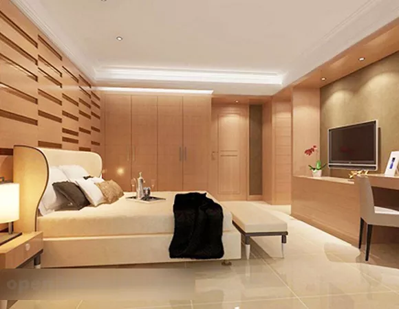 Modern Wooden Wall Bedroom Design 3d model Modern Wooden Wall Bedroom Design 3d model