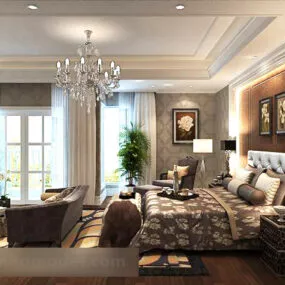 Classic European Bedroom Design Interior 3d model
