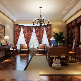 Chinese Style Study Room Decor 3d model