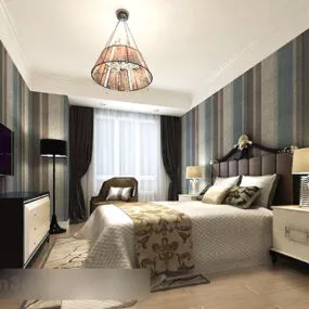 Modern Bedroom With Curtain 3d model