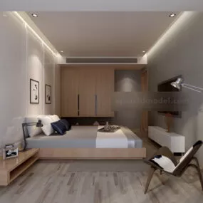 Interior Master Bedroom With Shell Chair 3d model