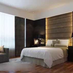 Modern Minimalist Hotel Bedroom 3d model