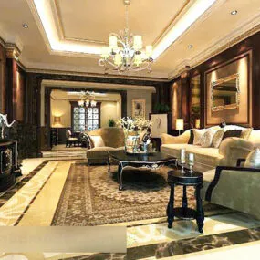 European Villa Living Room Interior 3d model