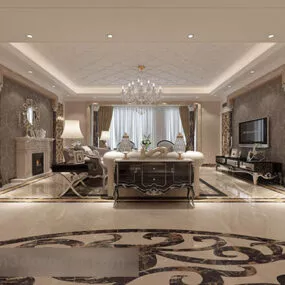 European Villa Living Room Interior 3d model