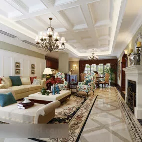 European Villa Living Room Interior 3d model