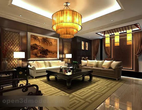 New Chinese Style Living Room Interior 3d model New Chinese Style Living Room Interior 3d model