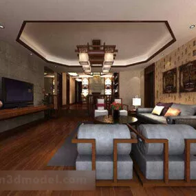 Chinese Style Living Room Interior V3 3d model