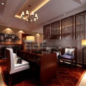 Chinese Style Study Interior 3d model