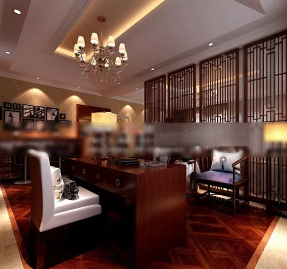 Chinese Style Study Interior 3d model Chinese Style Study Interior 3d model