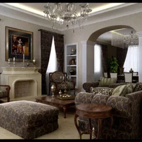 European Living Room Chandeliers Interior V1 3d model
