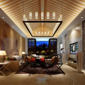 Living Room With Lamp Decoration Interior 3d model