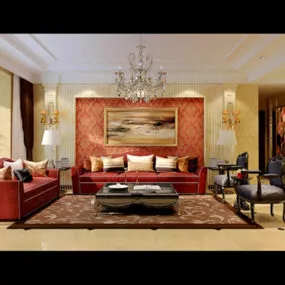 Living Room With Chandelier Interior 3d model
