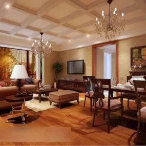 Living Room Chandelier Interior V2 3d model