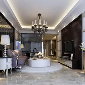 European Style Living Room Chandeliers Interior V1 3d model