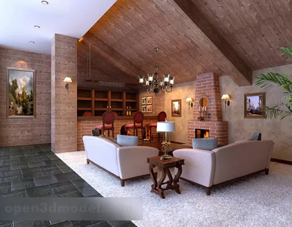 Different Style Of Fireplace Furniture 3d model