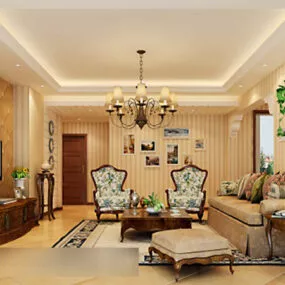 European Living Room Chandeliers Interior V2 3d model