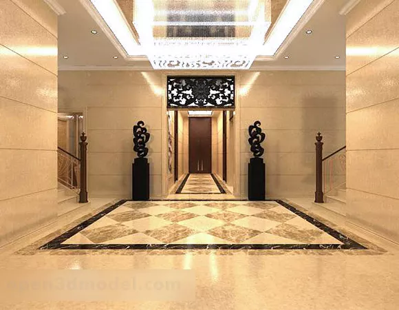 Hotel Elevator Corridor Interior V2 3d Model - .Max, .Vray - Open3dModel