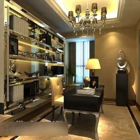 Study Room With Chandelier Interior 3d model
