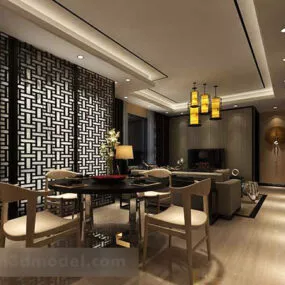 Chinese Restaurant Chandeliers Interior V1 3d model
