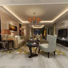 Of Living Room Chandelier Interior 3d model