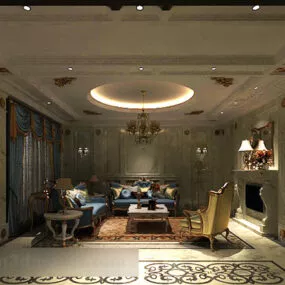 European Living Room Ceiling Interior V2 3d model