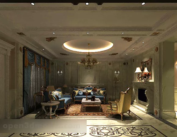 European Living Room Ceiling Interior V2 3d model European Living Room Ceiling Interior V2 3d model