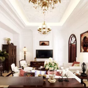Modern Chinese Style Living Room Interior V2 3d model