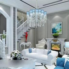 European Living Room Chandeliers Interior V3 3d model