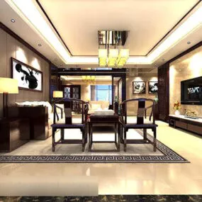 Modern Chinese Style Living Room Interior V4 3d model