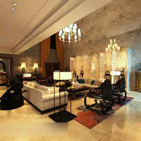 New Chinese Style Living Room Interior V3 3d model