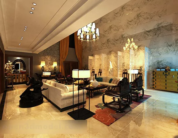 New Chinese Style Living Room Interior V3 3d model New Chinese Style Living Room Interior V3 3d model